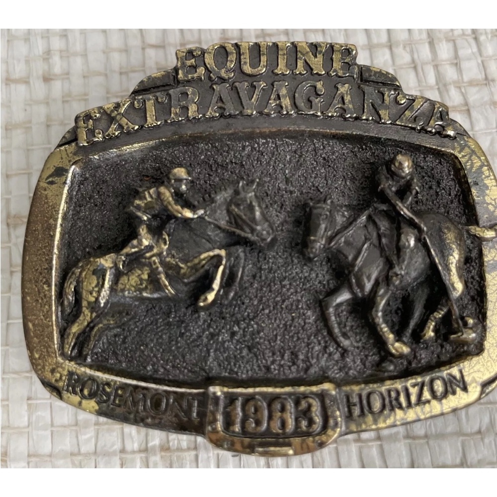 Equestrian Jumper Belt Buckle Show Riding Vtg 1983 Polo World Champ